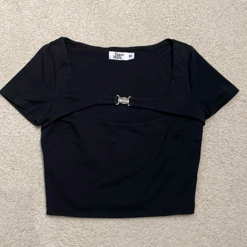 Tiger Mist black crop top with lock detail elite crop top